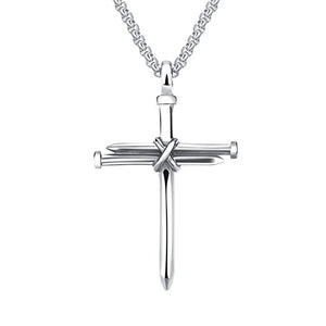Men's Stainless Steel Nail Cross Charm Pendant w/ Necklace - Silver