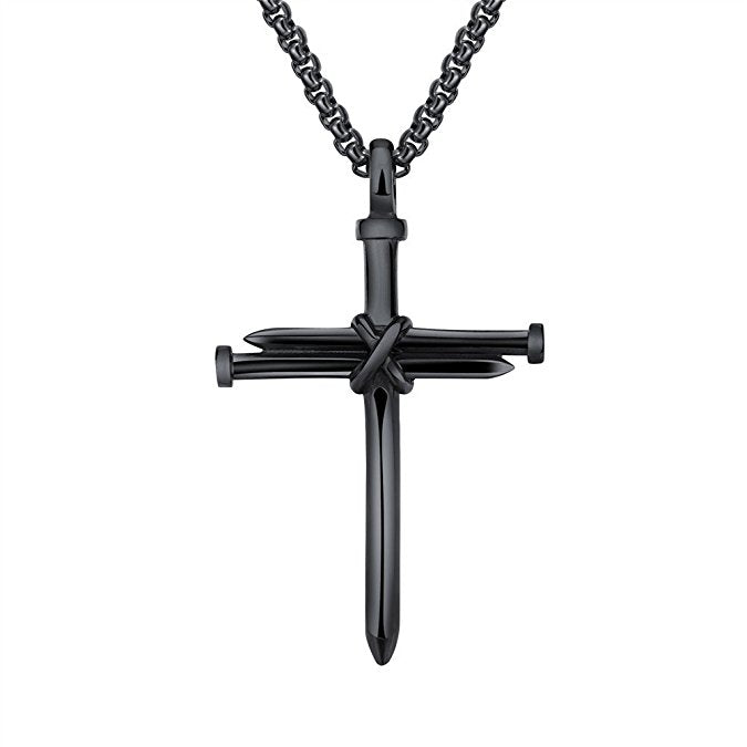 Men's Stainless Steel Nail Cross Charm Pendant w/ Necklace