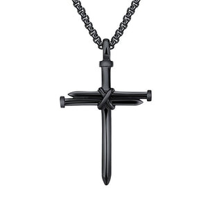 Men's Stainless Steel Nail Cross Charm Pendant w/ Necklace