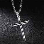 Men's Stainless Steel Nail Cross Charm Pendant w/ Necklace - Silver