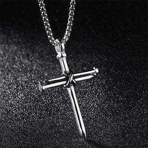 Men's Stainless Steel Nail Cross Charm Pendant w/ Necklace - Silver