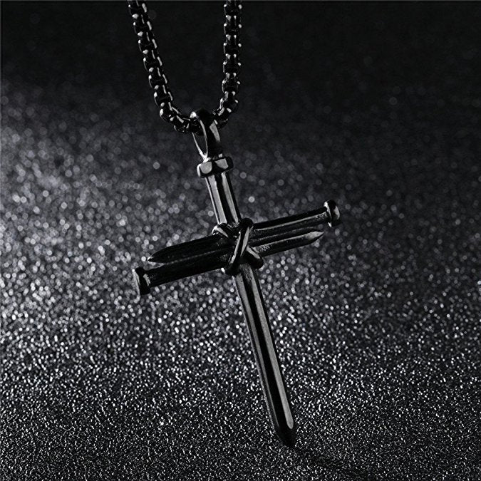 Men's Stainless Steel Nail Cross Charm Pendant w/ Necklace