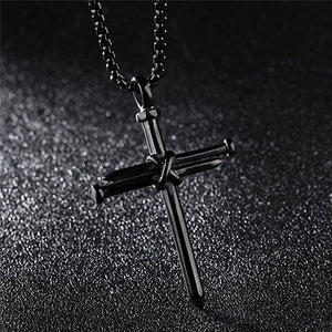 Men's Stainless Steel Nail Cross Charm Pendant w/ Necklace