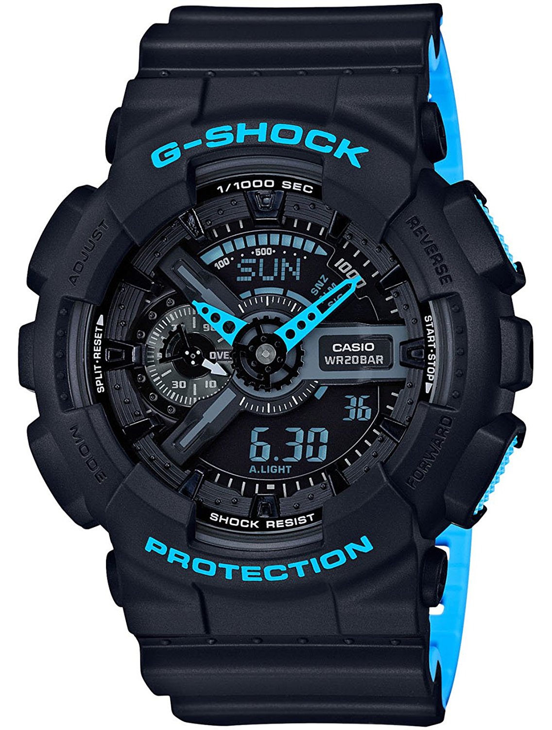 Men's Casio G-Shock Anti-Magnetic Black and Neon Blue Resin Watch