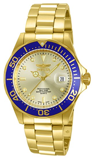 Men s Invicta Pro Diver Gold Dial 18k Gold Ion Plated Stainless
