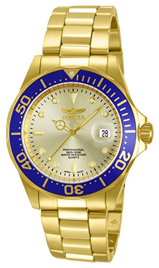 Men's Invicta Pro Diver Gold Dial 18k Gold Ion-Plated Stainless Steel Watch