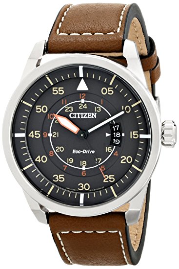 Men's Citizen Eco-Drive Stainless Steel Watch With Brown Leather Strap