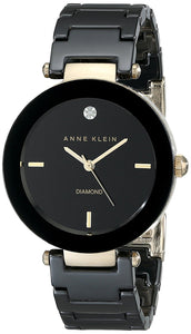 Ladies Anne Klein Black Ceramic Bracelet Watch with Diamond Accent