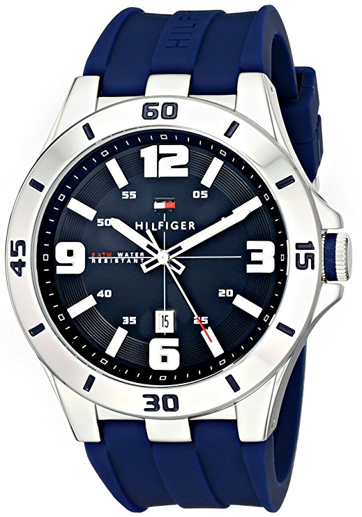 Men's Tommy Hilfiger Stainless Steel Watch with Blue Silicone Band