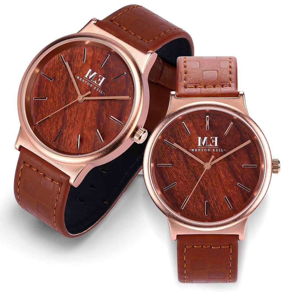 Men's/Ladies Couples Classic Quartz Analog 30M Waterproof - (Brown | Rose Gold)