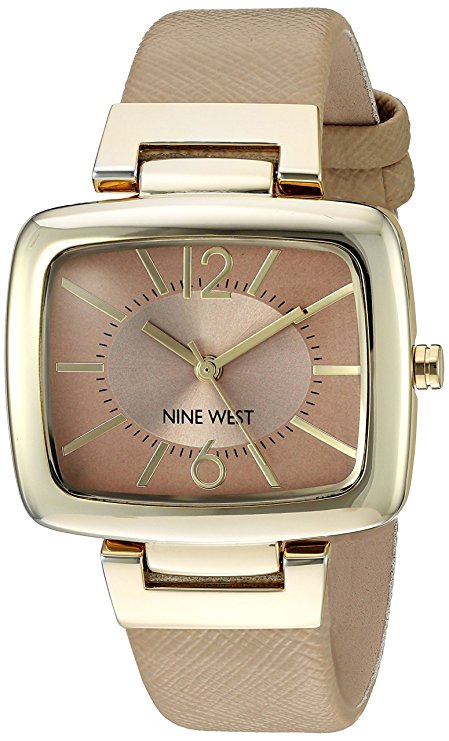 Ladies Nine West Goldtone Rectangular Strap Watch