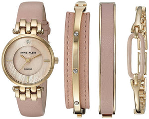 Ladies Anne Klein Diamond-Accented and Leather Strap Watch and Bangle Set