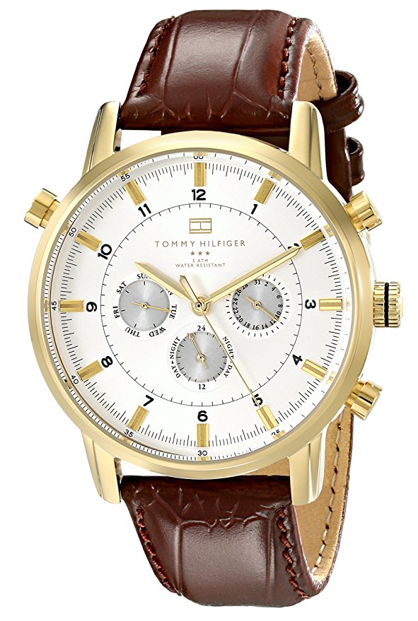 Men's Tommy Hilfiger Gold-Tone Watch with Brown Leather Band