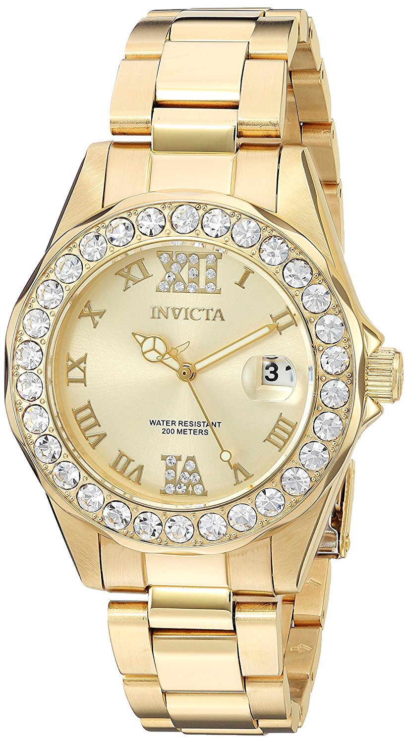 Ladies Invicta Pro Diver Gold Dial Gold-Plated Stainless Steel Watch