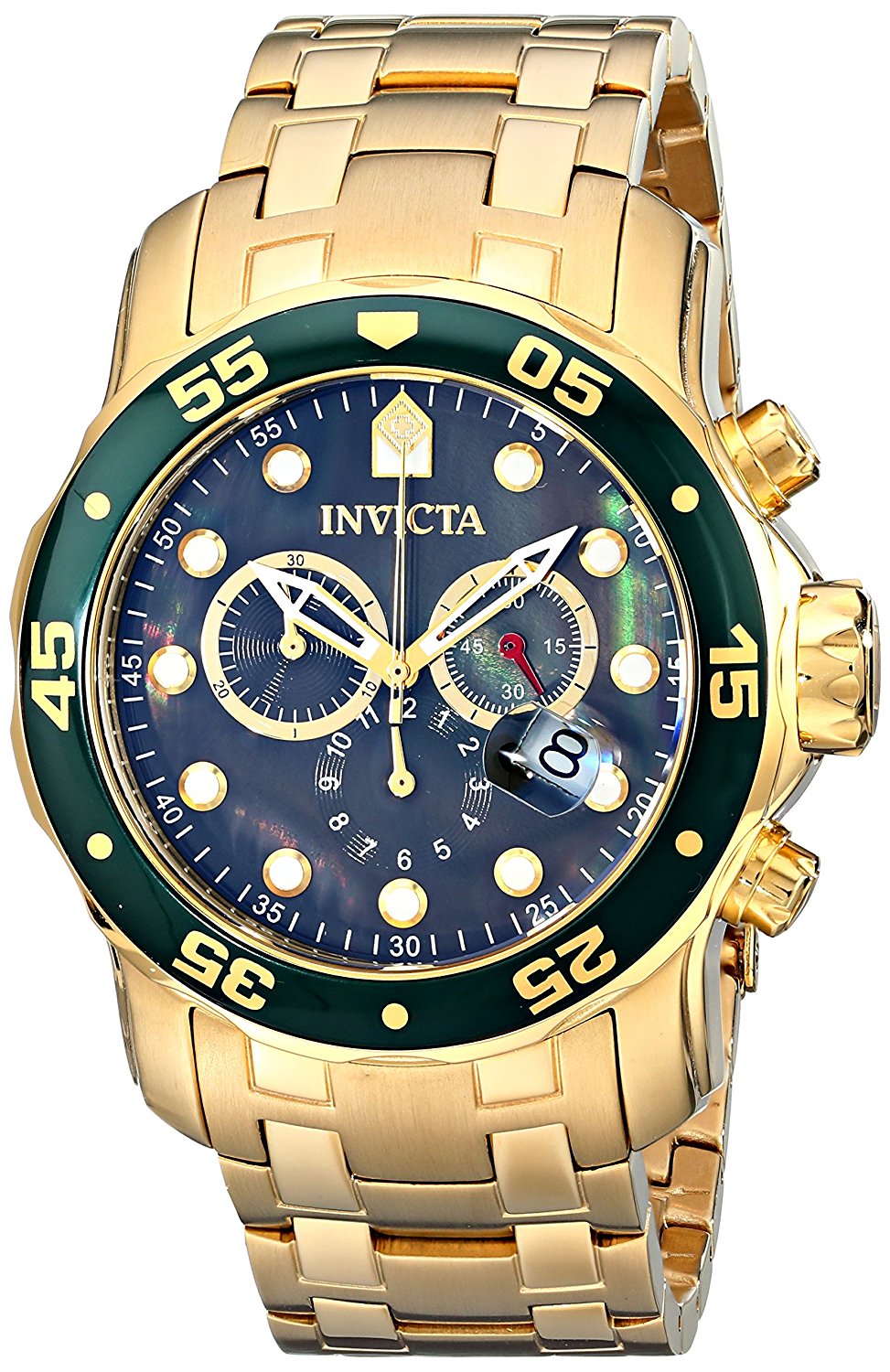 Men's Invicta Pro Diver Scuba Swiss Chronograph Black Dial 18k Gold Plated Watch