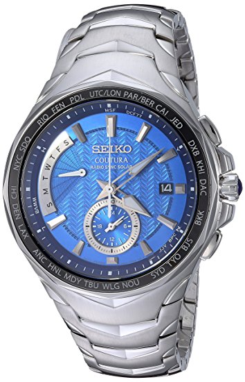 Men's Seiko Radio Sync Solar Coutura Silvertone Watch