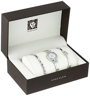 Ladies Anne Klein Swarovski Crystal-Accented Silver-Tone Bangle Watch and Bracelet Set