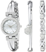 Ladies Anne Klein Swarovski Crystal-Accented Silver-Tone Bangle Watch and Bracelet Set
