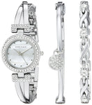 Ladies Anne Klein Swarovski Crystal-Accented Silver-Tone Bangle Watch and Bracelet Set