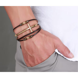 Men's Cross Leather Adjustable Bohemia Rope Bracelet