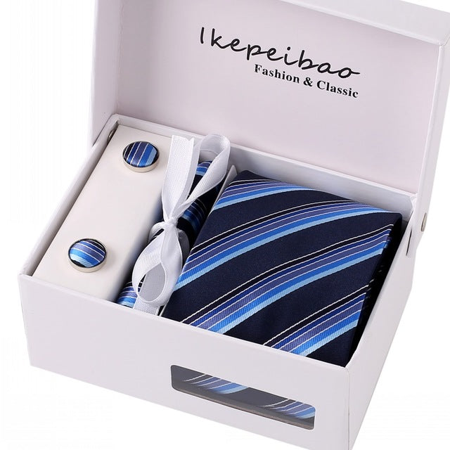 Men's Wide Necktie, Hanky, Cufflink Set