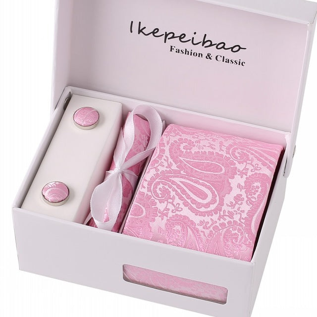 Men's Wide Paisley Necktie, Hanky, Cufflink Set