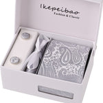 Men's Wide Paisley Necktie, Hanky, Cufflink Set