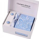 Men's Wide Paisley Necktie, Hanky, Cufflink Set