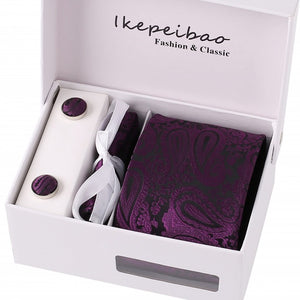 Men's Wide Paisley Necktie, Hanky, Cufflink Set