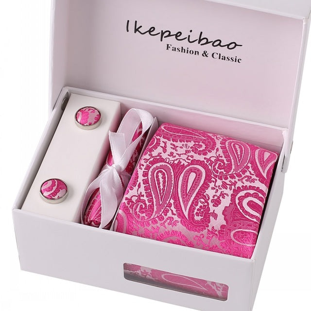 Men's Wide Paisley Necktie, Hanky, Cufflink Set