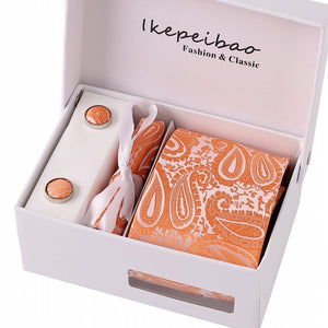 Men's Wide Paisley Necktie, Hanky, Cufflink Set