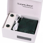 Men's Wide Paisley Necktie, Hanky, Cufflink Set