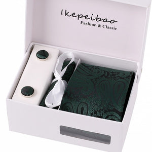 Men's Wide Paisley Necktie, Hanky, Cufflink Set