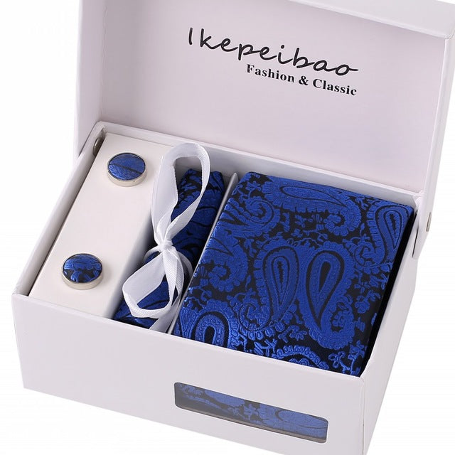 Men's Wide Paisley Necktie, Hanky, Cufflink Set