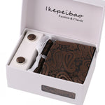 Men's Wide Paisley Necktie, Hanky, Cufflink Set