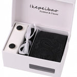 Men's Wide Paisley Necktie, Hanky, Cufflink Set