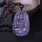Men's Amethyst Necklace Natural Stone Pendant Buddha Guardian