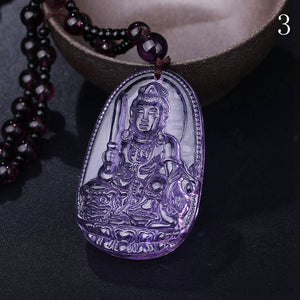 Men's Amethyst Necklace Natural Stone Pendant Buddha Guardian