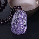 Men's Amethyst Necklace Natural Stone Pendant Buddha Guardian