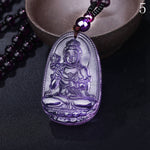 Men's Amethyst Necklace Natural Stone Pendant Buddha Guardian