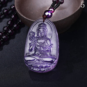 Men's Amethyst Necklace Natural Stone Pendant Buddha Guardian