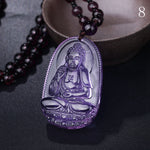 Men's Amethyst Necklace Natural Stone Pendant Buddha Guardian