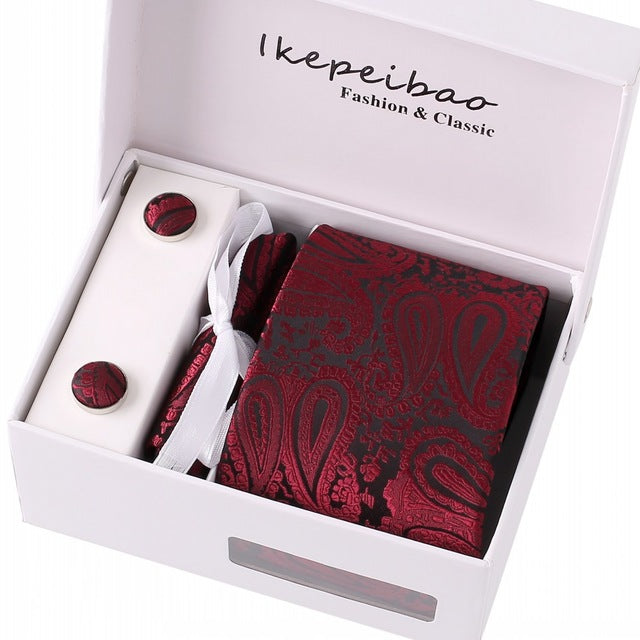 Men's Wide Paisley Necktie, Hanky, Cufflink Set