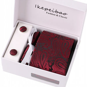 Men's Wide Paisley Necktie, Hanky, Cufflink Set