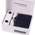 Men's Wide Paisley Necktie, Hanky, Cufflink Set